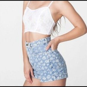 High waisted american apparel floral jean shorts